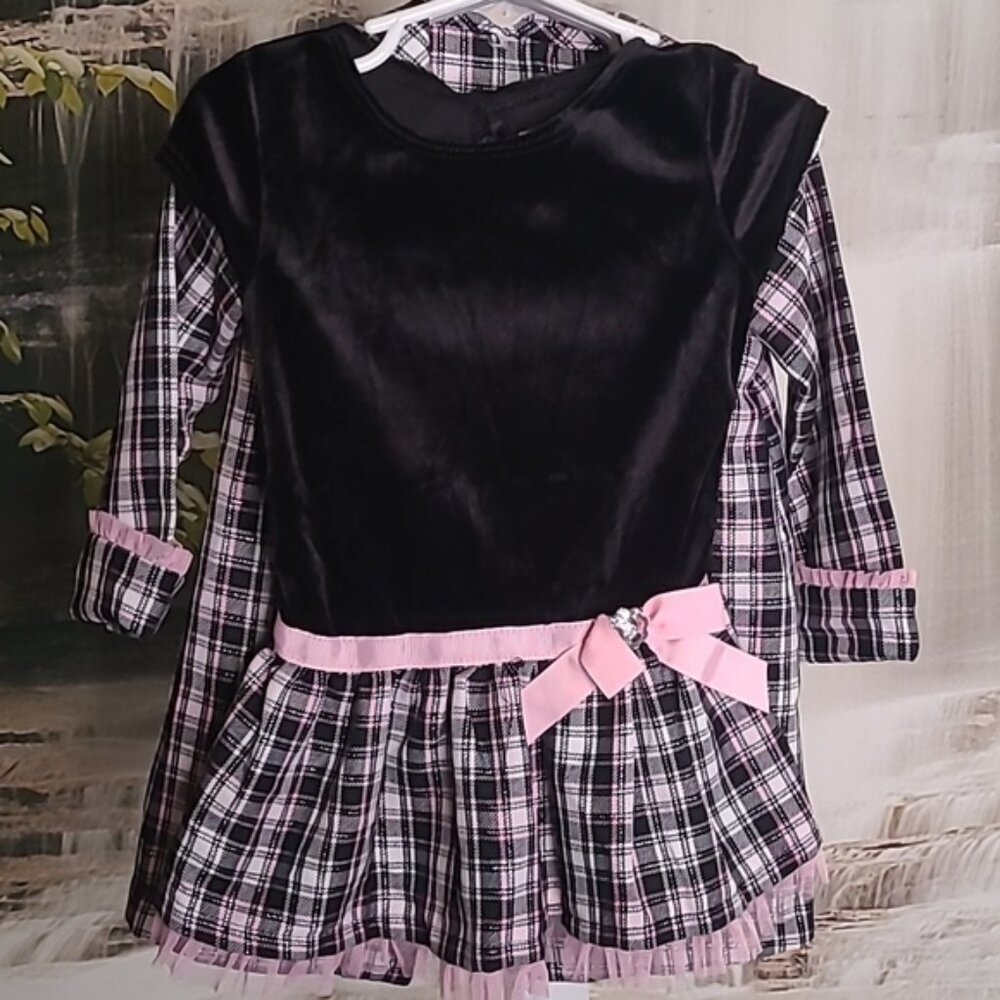Youngland Girl 24 month plaid sparkly black pink dress coat & formal dress set